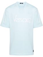 Versace t-shirt en coton à logo brodé - Bleu