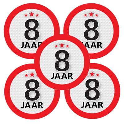 8 jaar leeftijd sticker - 5x - rond - Dia 9 cm - 8 jaar verjaardag - jubileum - leeftijd versiering
