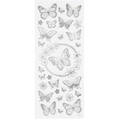 Creativ Company Stickers, vlinders, vel 10x24 cm, ca. 28 stuk, zilver, 1 vel