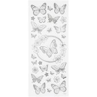 Creativ Company Stickers, vlinders, vel 10x24 cm, ca. 28 stuk, zilver, 1 vel