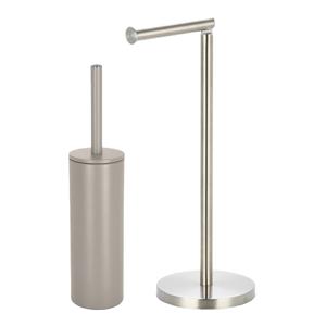 Badkamer accessoires set - WC-borstel/toilet rollen houder - metaal/porselein - beige