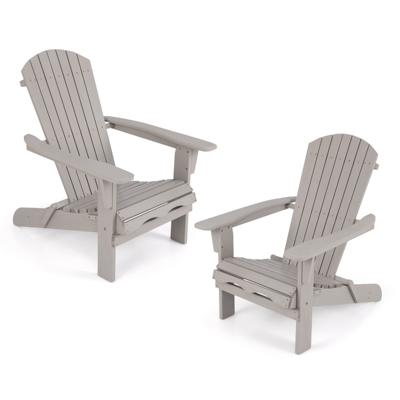 Set van 2 Opvouwbare Houten Adirondack Stoelen met 180 kg Draagvermogen Tuinstoel Grijs