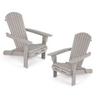Set van 2 Opvouwbare Houten Adirondack Stoelen met 180 kg Draagvermogen Tuinstoel Grijs