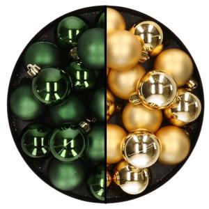 Kleine kerstballen - 32x st - goud en donkergroen - D4 cm - plastic - kerstversiering