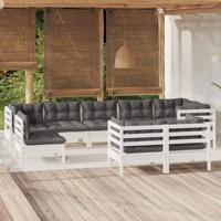 9-delige Loungeset met kussens massief grenenhout wit