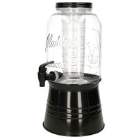 Glazen drankdispenser/limonadetap op voet met zwarte kleur dop/voet/tap 3.8 liter