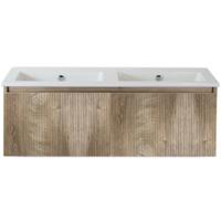 Frozen 3D Badmeubelset 120 cm - Greeplijst in Kleur - Grain Oak - Keramische Wastafel Wit Zonder Kraangat