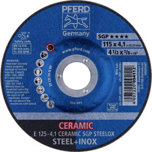 PFERD 62100125 E 125-4,1 CERAMIC SGP STEELOX Afbraamschijf gebogen Diameter 125 mm Boordiameter 22.23 mm RVS, Staal 10 stuk(s)