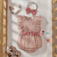 Baby Girl Leopard Print Ruffle Cotton Bodysuit and Headband Set 9-12M