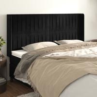 Hoofdbord met randen 183x16x118/128 cm fluweel zwart