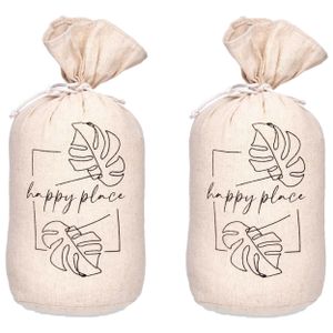 Deurstopper - 2x - 1 kilo - beige - canvas - Happy place - D13 x H26