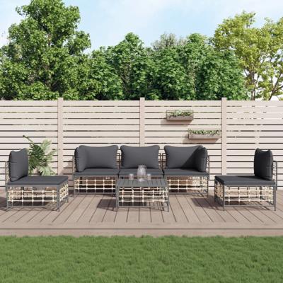 6-delige Loungeset met kussens poly rattan antracietkleurig
