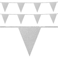 Boland glitter vlaggenlijn - 2x - zilver - 6 meter - versiering - glitter and glamour thema