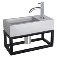 Differnz Ravo fonteinset beton lichtgrijs - kraan gebogen - met handdoekrek - 38.5 x 18.5 x 9 cm - chroom