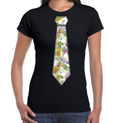 Verkleed T-shirt dames - zwart - geld stropdas - foute party/themafeest