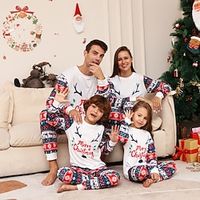 Familie-look Kerstmis Pyjama Brief School Rood Lange mouw Mama En Ik Outfits Actief Bijpassende outfits miniinthebox
