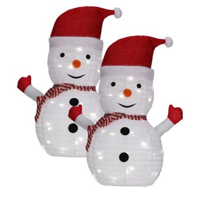 Kerstverlichting figuur - 2x - sneeuwpop - H68 cm - 30 led lampjes - buiten - verlichte figuren