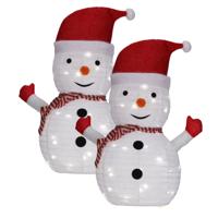 Kerstverlichting figuur - 2x - sneeuwpop - H68 cm - 30 led lampjes - buiten - verlichte figuren