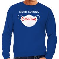 Merry corona Christmas foute Kersttrui / outfit blauw voor heren - thumbnail