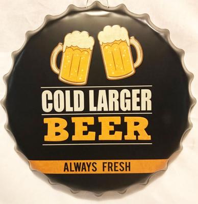 Cold Lager Beer Always Fresh Flessendop Metalen Bord 40 cm