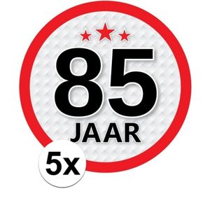 5x 85 Jaar leeftijd stickers rond 15 cm verjaardag versiering