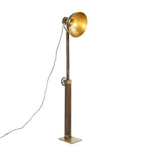 QAZQA Industriele vloerlamp brons met mango hout - Mangoes