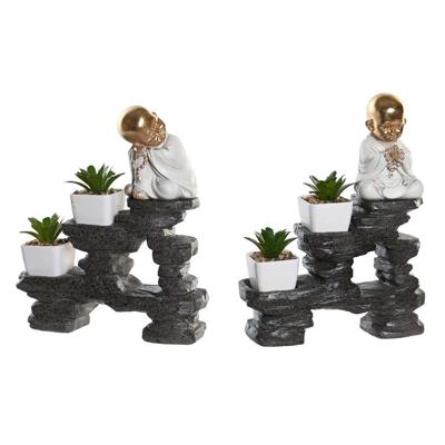 Decoratieve figuren DKD Home Decor Zwart Gouden Wit Hars Monnik Orientaals (21 x 7,5 x 25 cm) (2 Stuks)