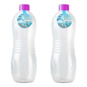 Drinkfles/waterfles/bidon - 2x stuks - 1500 ml - transparant/rozee dop - kunststof