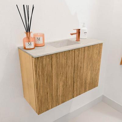 Toiletmeubel Mondiaz Joya Dlux | 60 cm | Meubelkleur Oak | Faye wastafel Ostra Wasbak Midden | 1 kraangat