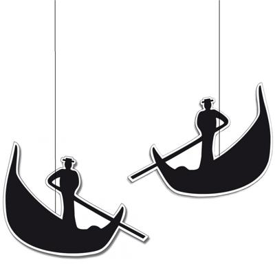 Italie/Italiaanse hangdecoratie gondel - 2x - zwart - 30 cm - Thema feestartikelen/versieringen