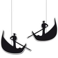 Italie/Italiaanse hangdecoratie gondel - 2x - zwart - 30 cm - Thema feestartikelen/versieringen