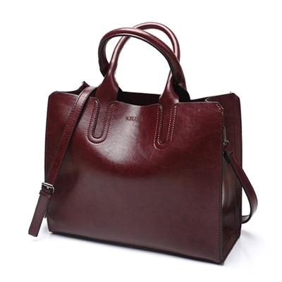 Lederen handtassen Big Women zak Casual vrouwelijke tassen Trunk Tote schoudertas dames grote Bolsos kleur: koffie