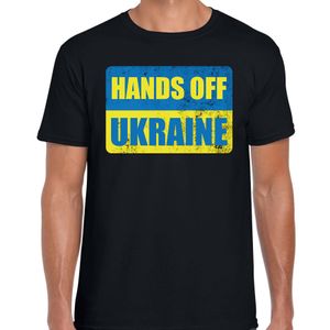 Hands off Ukraine t-shirt zwart heren - Oekraine shirt met Oekraiense vlag