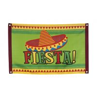 Fiesta vlag met Mexicaanse hoed - thumbnail