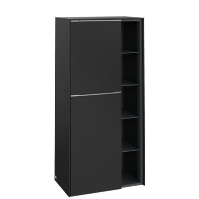 Villeroy & Boch Subway 3.0 Badkamerkast - 60x35x120cm - 2 linksdraaiende softclose deuren - 5 open vakken - aluminium glanzende greep - spaanplaat - volcano black c59800vl