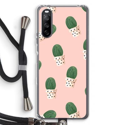 Cactusprint roze: Sony Sony Xperia 10 III Transparant Hoesje met koord