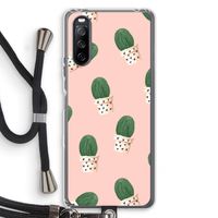 Cactusprint roze: Sony Sony Xperia 10 III Transparant Hoesje met koord