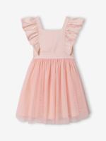 Feestelijke meisjesjurk met ruches van katoengaas en tule lichtroze