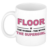 Naam cadeau mok/ beker Floor The woman, The myth the supergirl 300 ml - Naam mokken