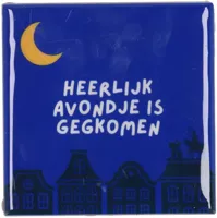 Daan Kromhout Design tegeltje keramiek heerlijk avondje 10x10cm blauw