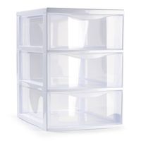 Plasticforte Ladeblokje/bureau organizer 3x lades - transparant/wit - L18 x B25 x H25 cm - Ladeblok