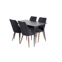 SilarBLExt eethoek eetkamertafel uitschuifbare tafel lengte cm 120 / 160 zwart en 4 Leone eetkamerstal zwart.