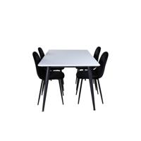 Jimmy150 eethoek eetkamertafel uitschuifbare tafel lengte cm 150 / 240 wit en 4 Polar eetkamerstal velours zwart. - thumbnail