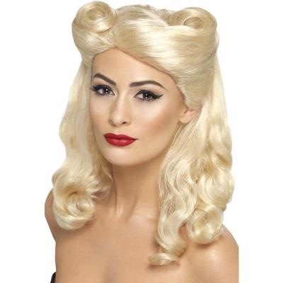 Smiffys Carnaval verkleed pruik Jaren 40/50 - Forties/Fifties - blond - dames - Pin up