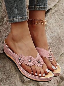 Vintage Floral Casual Wedge Flip-Flops