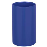 Badkamer drinkbeker/tandenborstelhouder Sienna - porselein - glans blauw - 7 x 11 cm