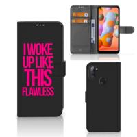 Samsung Galaxy M11 | A11 Hoesje met naam Woke Up - Origineel Cadeau Zelf Maken | Portemonnee hoesje