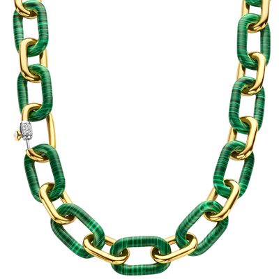 TI SENTO-Milano 34004MA Ketting Malachiet zilver-zirconia-parel goud-en zilverkleurig-groen-wit 45 cm