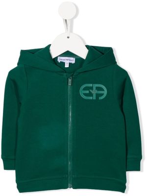 Emporio Armani Kids hoodie zippé à logo imprimé - Vert