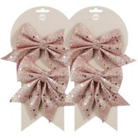 Kerst ornamenten strikken - 4x st - roze - 12 x 13 cm - polyester - kerstboomstrikjes